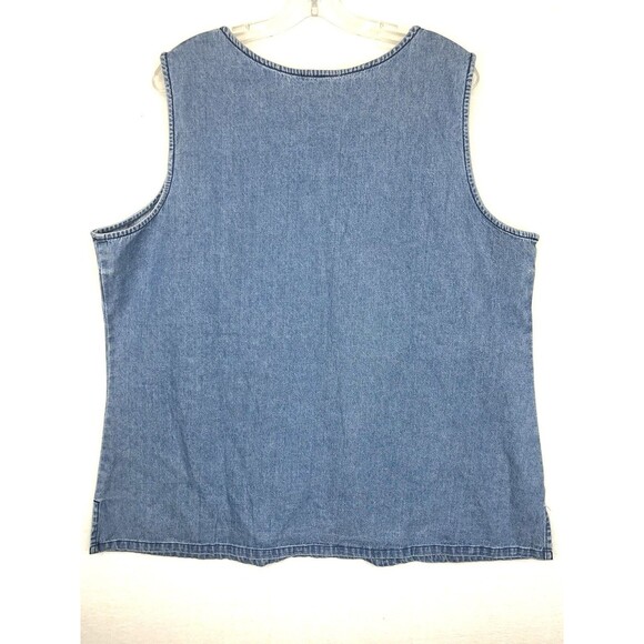 Sleeveless Denim Top With Floral Embroidery At Hem Size 1X By County Store - Picture 5 of 6